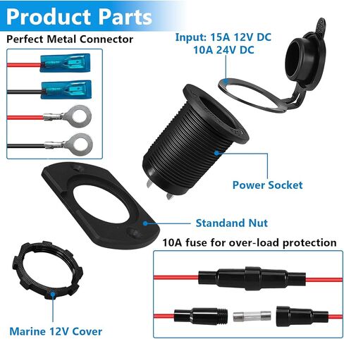 Cigarette Lighter Socket, 12V Car Cigarette Lighter, RV Lighter Socket Power Outlet Socket Replacement with Mounting Plate Wiring Harness Waterproof for Motorcycle, Automotive, Truck, RV, Boat in Kuwait