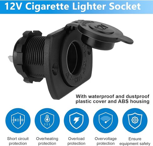 Cigarette Lighter Socket, 12V Car Cigarette Lighter, RV Lighter Socket Power Outlet Socket Replacement with Mounting Plate Wiring Harness Waterproof for Motorcycle, Automotive, Truck, RV, Boat in Kuwait