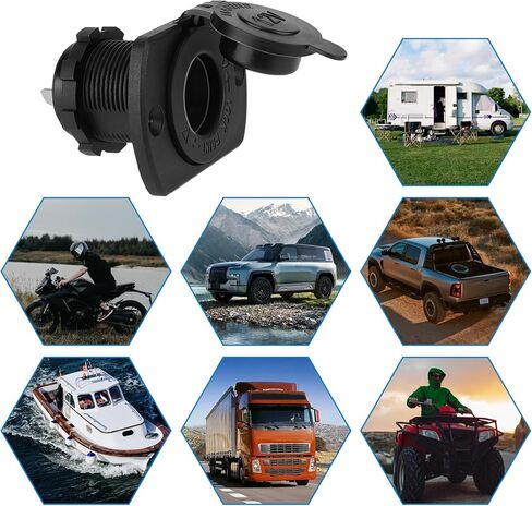 Cigarette Lighter Socket, 12V Car Cigarette Lighter, RV Lighter Socket Power Outlet Socket Replacement with Mounting Plate Wiring Harness Waterproof for Motorcycle, Automotive, Truck, RV, Boat in Kuwait