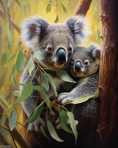XTXGERL DIY Paint by Numbers for Adults Beginner, Friendly Koalas in Eucalyptus Dreams, Paint by Numbers Kit Koalas Painting by Numbers for Adults, 16" x 20" in Kuwait