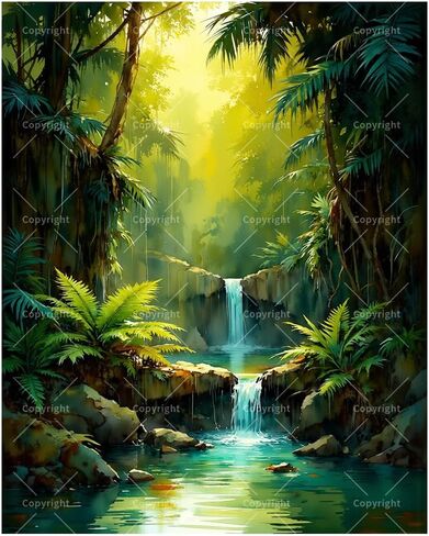 Rainforest Paint by Numbers Kit for Adults - DIY Jungle Waterfall and Tropical Plants Painting on Canvas 16x20 Inches, Acrylic Paint Set, Suitable for Beginners, Art for Home Decoration or Gifts in Kuwait