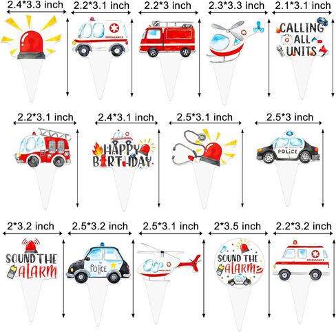 Emergency Vehicle Cupcake Toppers 48 Pieces Fire Truck Police Birthday Cake Picks Sound The Alarm Theme Party Decorations Emergency Ambulance Cake Decoration for Boys Rescue Party Baby Shower Supplies in Kuwait