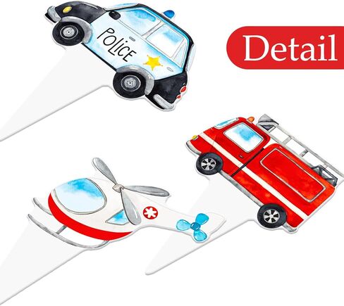 Emergency Vehicle Cupcake Toppers 48 Pieces Fire Truck Police Birthday Cake Picks Sound The Alarm Theme Party Decorations Emergency Ambulance Cake Decoration for Boys Rescue Party Baby Shower Supplies in Kuwait