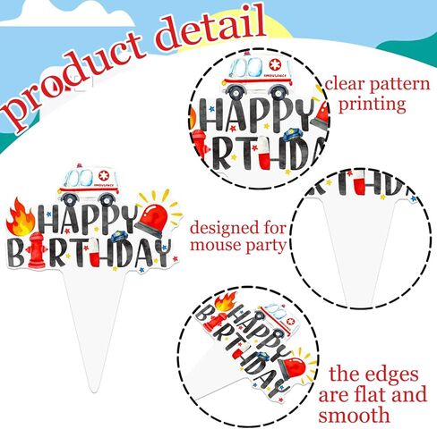 Emergency Vehicle Cupcake Toppers 48 Pieces Fire Truck Police Birthday Cake Picks Sound The Alarm Theme Party Decorations Emergency Ambulance Cake Decoration for Boys Rescue Party Baby Shower Supplies in Kuwait