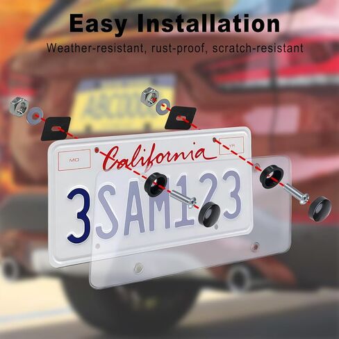 2 Pack License Plate Covers - Clear License Plate Protector, Unbreakable Transparency Plastic Car Tag Cover for Universal Vehicles, Front Rear Fit with Screws & Caps (with Tire Valve Caps) in Kuwait