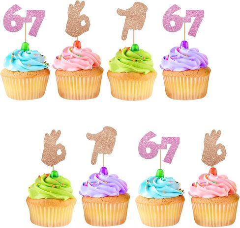 24pcs Funny 6 7 Cupcake Toppers, Six Seven Birthday Cupcake Toppers, I Was 6 Now I’m 7 Birthday Cake Decoration for 7th Birthday/Gen Z Theme Party Decoration - Black&Blue in Kuwait