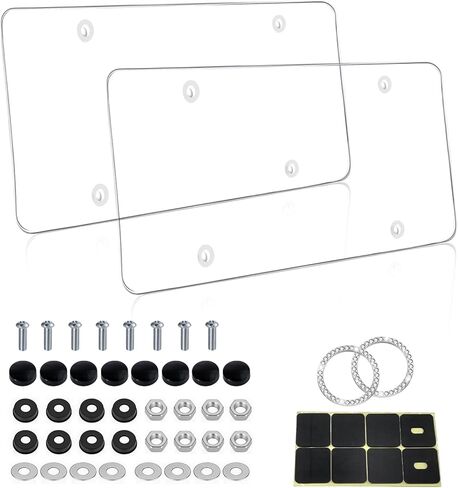 2 Pack License Plate Covers - Clear License Plate Protector, Unbreakable Transparency Plastic Car Tag Cover for Universal Vehicles, Front Rear Fit with Screws & Caps (with Tire Valve Caps) in Saudi Arabia