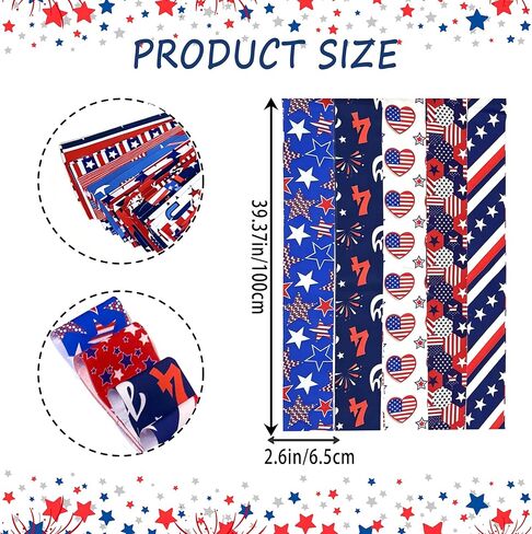 40 Pcs 2.6 x 40'' Jelly Roll Fabric for 4th of July, Patriotic Quilting Fabric Roll, Red White Blue Star Precut Strips Patchwork for Memorial Day Quilting Cloth Sewing DIY Craft, 20 Styles in Saudi Arabia
