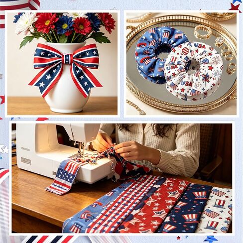 40 Pcs 2.6 x 40'' Jelly Roll Fabric for 4th of July, Patriotic Quilting Fabric Roll, Red White Blue Star Precut Strips Patchwork for Memorial Day Quilting Cloth Sewing DIY Craft, 20 Styles in Saudi Arabia