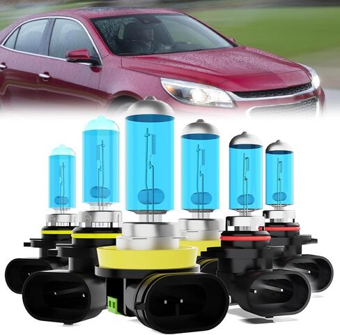 Headlight Bulbs Fit For Chevrolet Chevy Malibu 2013-2015, 9005/H10/HB3 High Beam + H11/H8/H9 Low Beam + 9140/9145 Fog Lights Halogen Bulbs, 6000K White Light, Pack of 6 in Kuwait