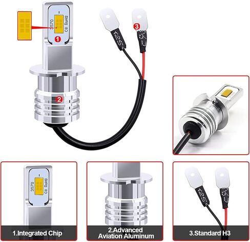 H3 LED Bulbs, 2PCS H3 2-SMD 4014 Car Led Light Fog Lamp, Super Bright Car Driving Light Bulb DRL Xenon White 6000K 12V Yellow in Saudi Arabia
