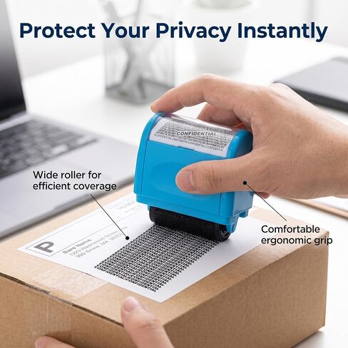 Security Envelopes, 36mm Wide Blue Privacy Stamp Roller Shipping Envelopes Confidential Identity Theft Protection Address Blocker Ink Roller for Identity Protection Information Seal in Kuwait