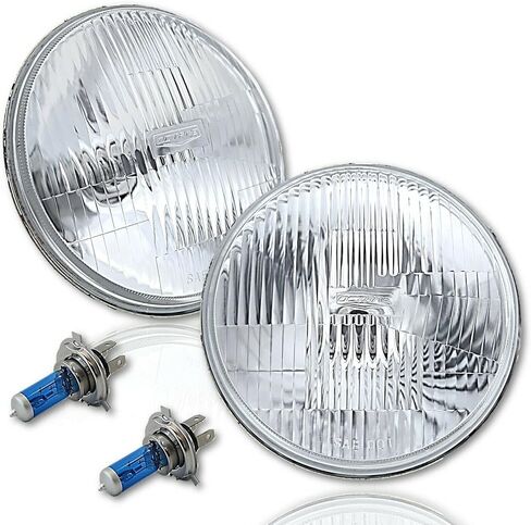 Octane Lighting 7 Inch 6 Volt Stock Style H4 Headlight 55/60W 6V Halogen Super White Light Bulb Pair in Saudi Arabia