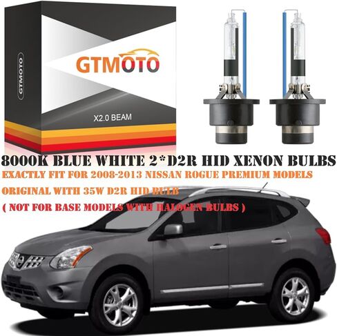 for 2008 2009 2010 2011 2012 2013 Nissan Rogue Headlight HID Low Beam with D2R Xenon Bulb Only, 26297-9B90A OEM 35W Dipped Light, 8000K White Blue 85V D2RC1 Front Lamp, 2-Pack in Kuwait