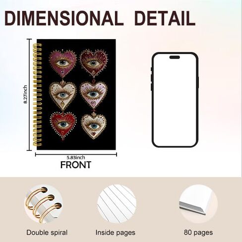 Wagoba Gothic Heart Eye Notebook Journal, Whimsigoth Witchy Heart Aesthetic Journal Gifts for Women Girls, Vintage Surreal Mystical Love Spiral Hardcover Notebook for Work Study, 5.5x8.3 Inch in Kuwait