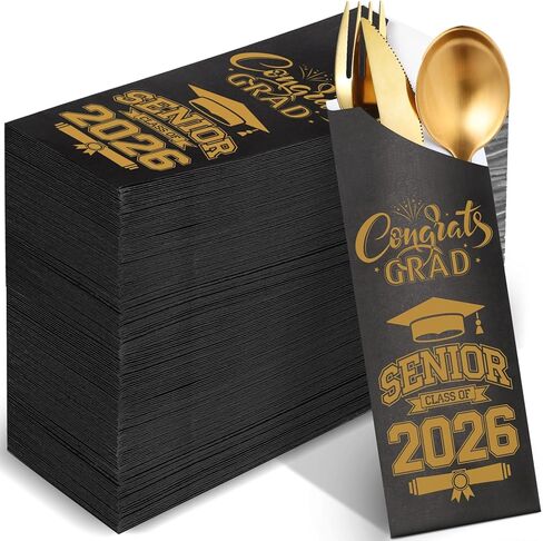 Ireer 100 Pcs Class of 2025 Graduation Paper Silverware Bags Utensil Holder for Graduation Party Supplies 2025 Pocket Sleeves for College Senior High School Congrat Grad Table Centerpiece Decor (Blue) in Saudi Arabia