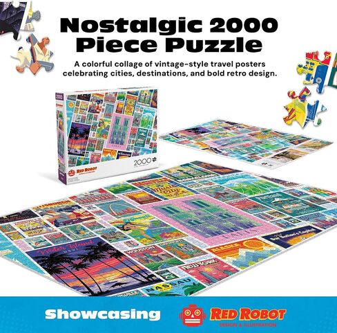 Buffalo Games Red Robot Vintage Posters 2000 Piece Jigsaw Puzzle - Multicolor, 38.5 x 26.5 in - Adult Puzzle - Bonus Poster Included - Precision Cut Pieces in Kuwait