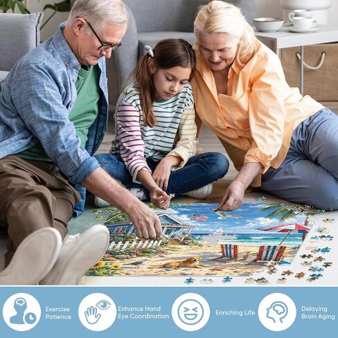 500 Piece Jigsaw Puzzle for Adults, Beach Seaside Puzzle with House Sunflowers Dogs Seagulls, Coastal Landscape Puzzles 500 Piece for Seniors Teens, Funny Relaxing Family Puzzles Gift 20.5 x 15 in in Saudi Arabia
