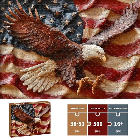 Puzzles for Adults 500 Pieces, Eagles Jigsaw Puzzles - Wings of Liberty, Impossible American Flag Puzzles for Seniors Family, 20.47x14.96 inches, 1:1 Poster, Letter on the Back in Saudi Arabia