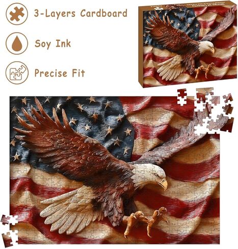 Puzzles for Adults 500 Pieces, Eagles Jigsaw Puzzles - Wings of Liberty, Impossible American Flag Puzzles for Seniors Family, 20.47x14.96 inches, 1:1 Poster, Letter on the Back in Saudi Arabia
