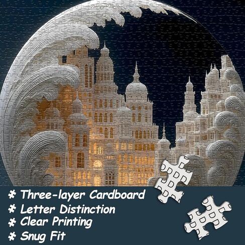 Impossible Landscape Puzzles for Adults 1000 Pieces,White Paper Cut Art Cityscape Moon Architecture Puzzles,Unique Buildings Jigsaw Puzzle Challenge in Saudi Arabia