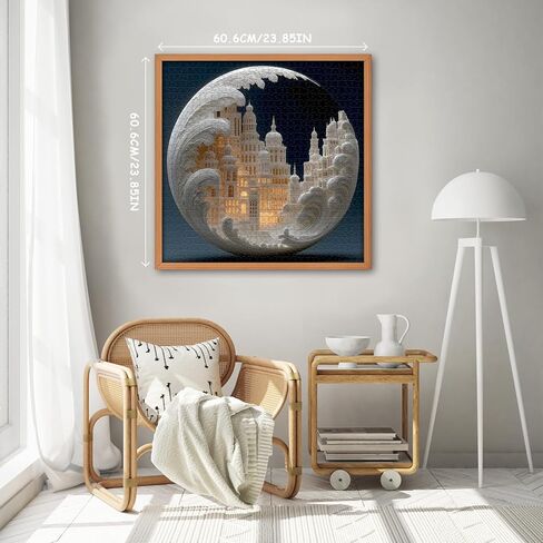 Impossible Landscape Puzzles for Adults 1000 Pieces,White Paper Cut Art Cityscape Moon Architecture Puzzles,Unique Buildings Jigsaw Puzzle Challenge in Saudi Arabia