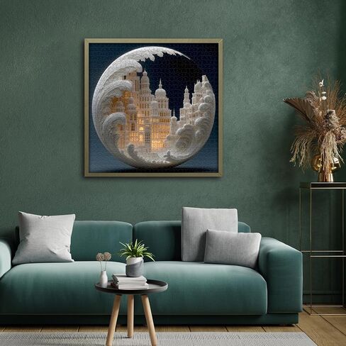 Impossible Landscape Puzzles for Adults 1000 Pieces,White Paper Cut Art Cityscape Moon Architecture Puzzles,Unique Buildings Jigsaw Puzzle Challenge in Saudi Arabia