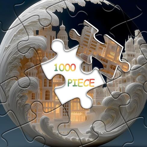 Impossible Landscape Puzzles for Adults 1000 Pieces,White Paper Cut Art Cityscape Moon Architecture Puzzles,Unique Buildings Jigsaw Puzzle Challenge in Saudi Arabia