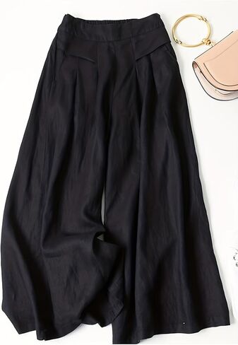 Women's Cotton Linen Wide Leg Pants, Casual Elastic Waist Drawstring Loose Fit Flowy Summer Beach Pants in Saudi Arabia