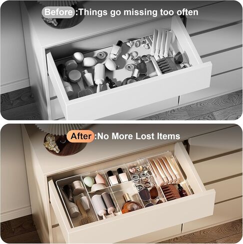 Acrylic Expandable Desk Drawer Organizer with 11 Adjustable Compartments and 6 Removable Dividers Desk Accessories for Office Kitchen Bathroom Makeup and Utensil Junk Storage (Clear, 2Pcs) in Saudi Arabia