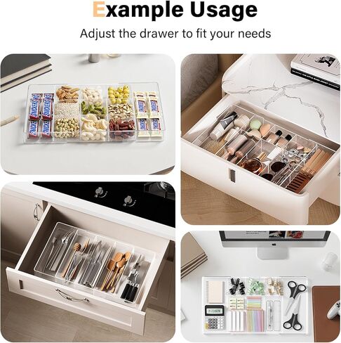 Acrylic Expandable Desk Drawer Organizer with 11 Adjustable Compartments and 6 Removable Dividers Desk Accessories for Office Kitchen Bathroom Makeup and Utensil Junk Storage (Clear, 2Pcs) in Saudi Arabia