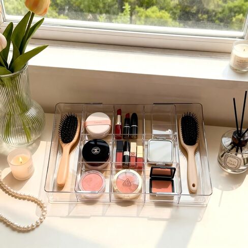 Acrylic Expandable Desk Drawer Organizer with 11 Adjustable Compartments and 6 Removable Dividers Desk Accessories for Office Kitchen Bathroom Makeup and Utensil Junk Storage (Clear, 2Pcs) in Saudi Arabia