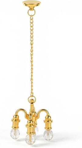 Dollhouse Chandelier, 1:12 Scale Doll House Lights, 5-Arm Hanging Alloy Chandelier, Pendant Luxury Decor Tiny Chandelier, Mini Chandelier for Dollhouse, Zinc Alloy and Crystal, Gold in Kuwait