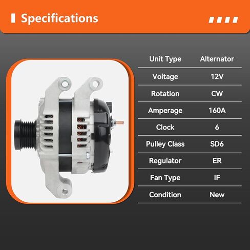 Alternator Compatible with Jeep Grand Cherokee & FOR Dodge-Challenger,Charger, Durango&FOR Chrysler 300&FOR Ram1500,-V6 3.6L-Replace# 421000-0750,421000-0751,04801779AG,11572N,11937 in Saudi Arabia