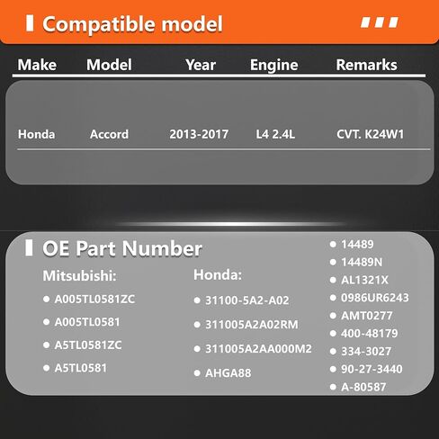 Alternator Compatible with Honda Accord 2013-2017 L4 2.4L, Automatic CVT Transmission, Replace# 14489N 11999 A5TL0581, A005TL0581, 31100-5A2-A02, 31100-5A2-AA000M2, AHGA88, AMT0277, AHGA88 in Saudi Arabia