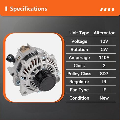 Alternator Compatible with Honda Accord 2013-2017 L4 2.4L, Automatic CVT Transmission, Replace# 14489N 11999 A5TL0581, A005TL0581, 31100-5A2-A02, 31100-5A2-AA000M2, AHGA88, AMT0277, AHGA88 in Saudi Arabia