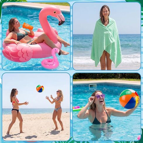 Realspring 6 Set Summer Pool Party Favors End of Year Gifts Bulk Tote Basket Beach Balls Sunglasses Cups Beach Towels Inflatable Drink Holder Card for Summer Pool Party End of Year Graduation Gifts in Kuwait