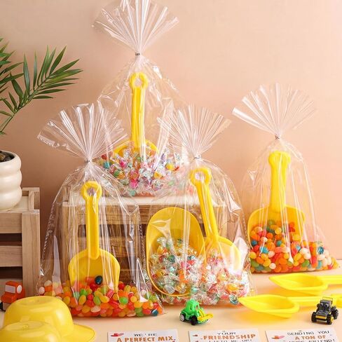 Liitrsh 73 Pcs/18 Sets Construction Party Favors Including Small Hard Hat Snack Ice Cream Bowl and Shovel Construction Gifts Soft Plastic Building Birthday Party Gifts with Transparent Bags in Kuwait