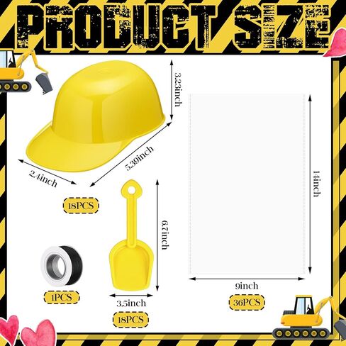 Liitrsh 73 Pcs/18 Sets Construction Party Favors Including Small Hard Hat Snack Ice Cream Bowl and Shovel Construction Gifts Soft Plastic Building Birthday Party Gifts with Transparent Bags in Kuwait