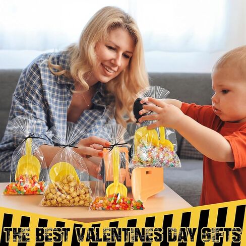 Liitrsh 73 Pcs/18 Sets Construction Party Favors Including Small Hard Hat Snack Ice Cream Bowl and Shovel Construction Gifts Soft Plastic Building Birthday Party Gifts with Transparent Bags in Kuwait