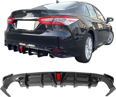 IKON MOTORSPORTS، شفة ناشرة المصد الخلفي مع ضوء متوافق مع موديلات 2018-2024 Toyota Camry LE XLE فقط، حقن أسود لامع PP إضافة إلى سد الهواء الخلفي السفلي الواقي من الصدمات مجموعات هيكل الشفة in Kuwait