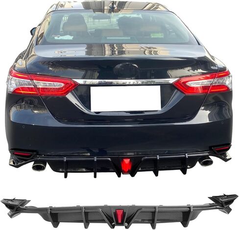 IKON MOTORSPORTS، شفة ناشرة المصد الخلفي مع ضوء متوافق مع موديلات 2018-2024 Toyota Camry LE XLE فقط، حقن أسود لامع PP إضافة إلى سد الهواء الخلفي السفلي الواقي من الصدمات مجموعات هيكل الشفة in Kuwait