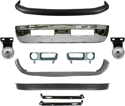 Front Bumper Chrome + Upper & Lower Cover + Valance + Outer Brackets + Fog Lamp Left Driver & Right Passenger Side Direct Replacement For 1994-2001 Dodge Ram 1500/1994-2002 Ram 2500 3500 in Saudi Arabia