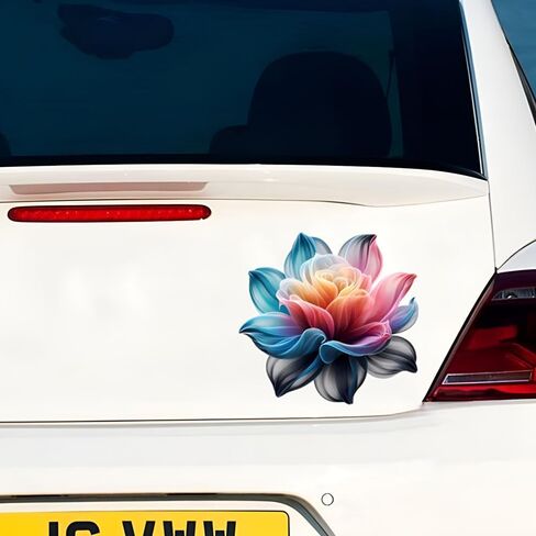 Decorative Floral Car Sticker, Multicolor Lotus Design, 2 Pack, Waterproof Vehicle Decal for Cars, SUV, Laptop d094 in Saudi Arabia