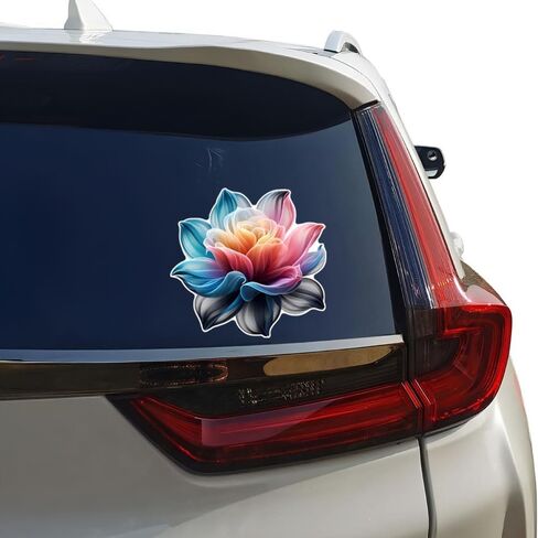 Decorative Floral Car Sticker, Multicolor Lotus Design, 2 Pack, Waterproof Vehicle Decal for Cars, SUV, Laptop d094 in Saudi Arabia