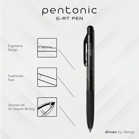Pentonic GR-T Retractable Gel Pens, 10 Count, 10 Colors, 0.7 mm Fine Point Tip, Ergonomic Grip, Smooth Writing For Journaling, Pens for School & the Office (1016845) in Kuwait