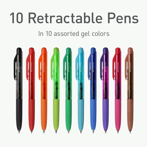 Pentonic GR-T Retractable Gel Pens, 10 Count, 10 Colors, 0.7 mm Fine Point Tip, Ergonomic Grip, Smooth Writing For Journaling, Pens for School & the Office (1016845) in Kuwait