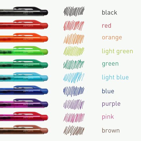 Pentonic GR-T Retractable Gel Pens, 10 Count, 10 Colors, 0.7 mm Fine Point Tip, Ergonomic Grip, Smooth Writing For Journaling, Pens for School & the Office (1016845) in Kuwait