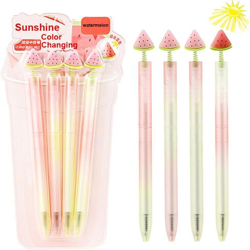Maydahui 4 Pcs Cute Watermelon Pens Sunshine Color Changing Silicone Watermelon Style Smooth Writing Twistable Gel Pens Black Ink for Office in Kuwait