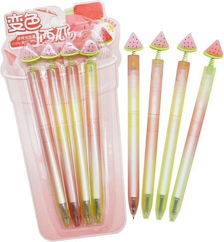 Maydahui 4 Pcs Cute Watermelon Pens Sunshine Color Changing Silicone Watermelon Style Smooth Writing Twistable Gel Pens Black Ink for Office in Kuwait